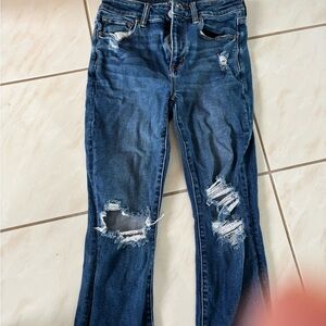 American Eagle Outfitters High Rise Distressed Dark Blue Jeans